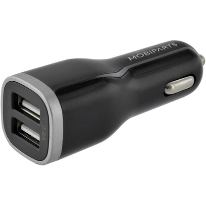 Mobiparts Car Charger Dual USB 12W/2.4A + Micro USB Cable Black
