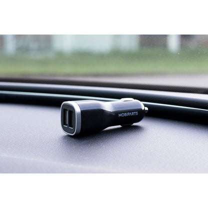 Mobiparts Car Charger Dual USB 12W/2.4A + Micro USB Cable Black