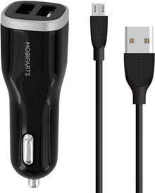 Mobiparts Car Charger Dual USB 24W/4.8A + Micro USB Cable Black