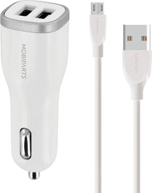 Mobiparts Car Charger Dual USB 24W/4.8A + Micro USB Cable White