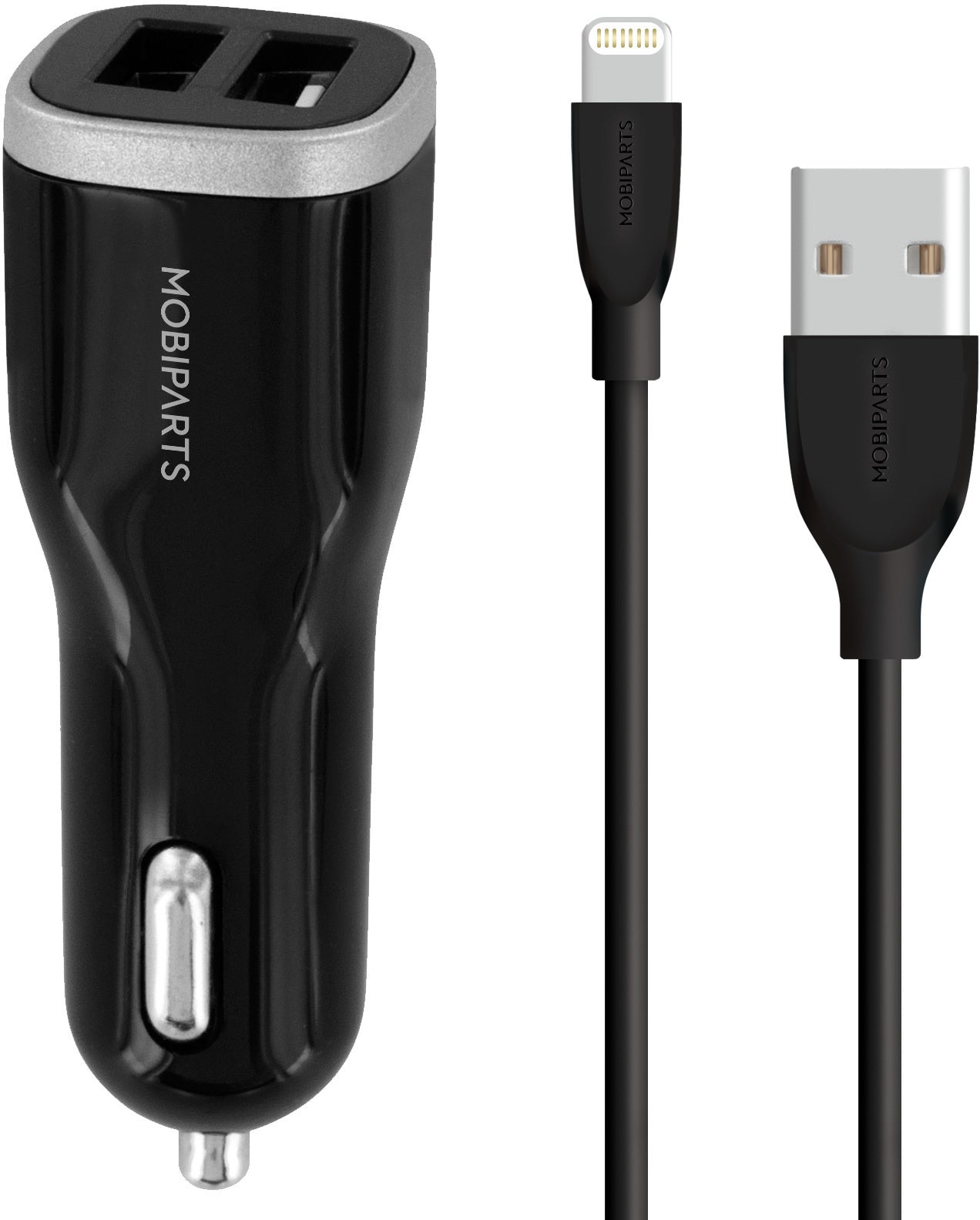Mobiparts Car Charger Dual USB 12W/2.4A + Lightning Cable Black