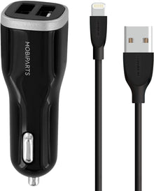 Mobiparts Car Charger Dual USB 12W/2.4A + Lightning Cable Black