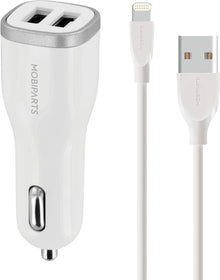 Mobiparts Car Charger Dual USB 24W/4.8A + Lightning Cable White