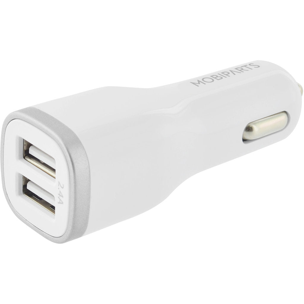 Mobiparts Car Charger Dual USB 12W/2.4A + USB-C Cable White