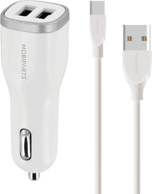 Mobiparts Car Charger Dual USB 24W/4.8A + USB-C Cable White