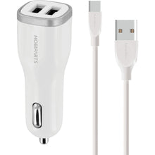 Mobiparts Car Charger Dual USB 24W/4.8A + USB-C Cable White