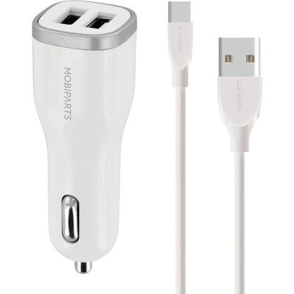 Mobiparts Car Charger Dual USB 24W/4.8A + USB-C Cable White