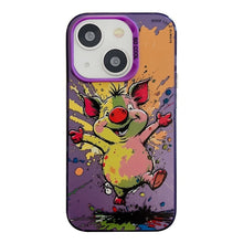 iPhone 15 Dierenpatroon Olieverfschilderij Serie Telefoonhoesje (Happy Pig)