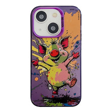 iPhone 15 Plus Dierenpatroon Olieverfschilderij Serie Telefoonhoesje (Happy Pig)
