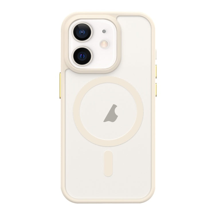 iPhone 12 metalen knop huidgevoel mat MagSafe schokbestendig telefoonhoesje (wit)