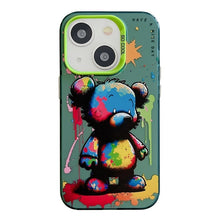 iPhone 15 Dierenpatroon Olieverfschilderij Serie Telefoonhoesje (Kleurrijke Beer)