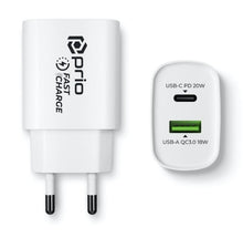 Prio Wall charger Fast  20W PD (USB C) + QC 3.0 (USB A) wit